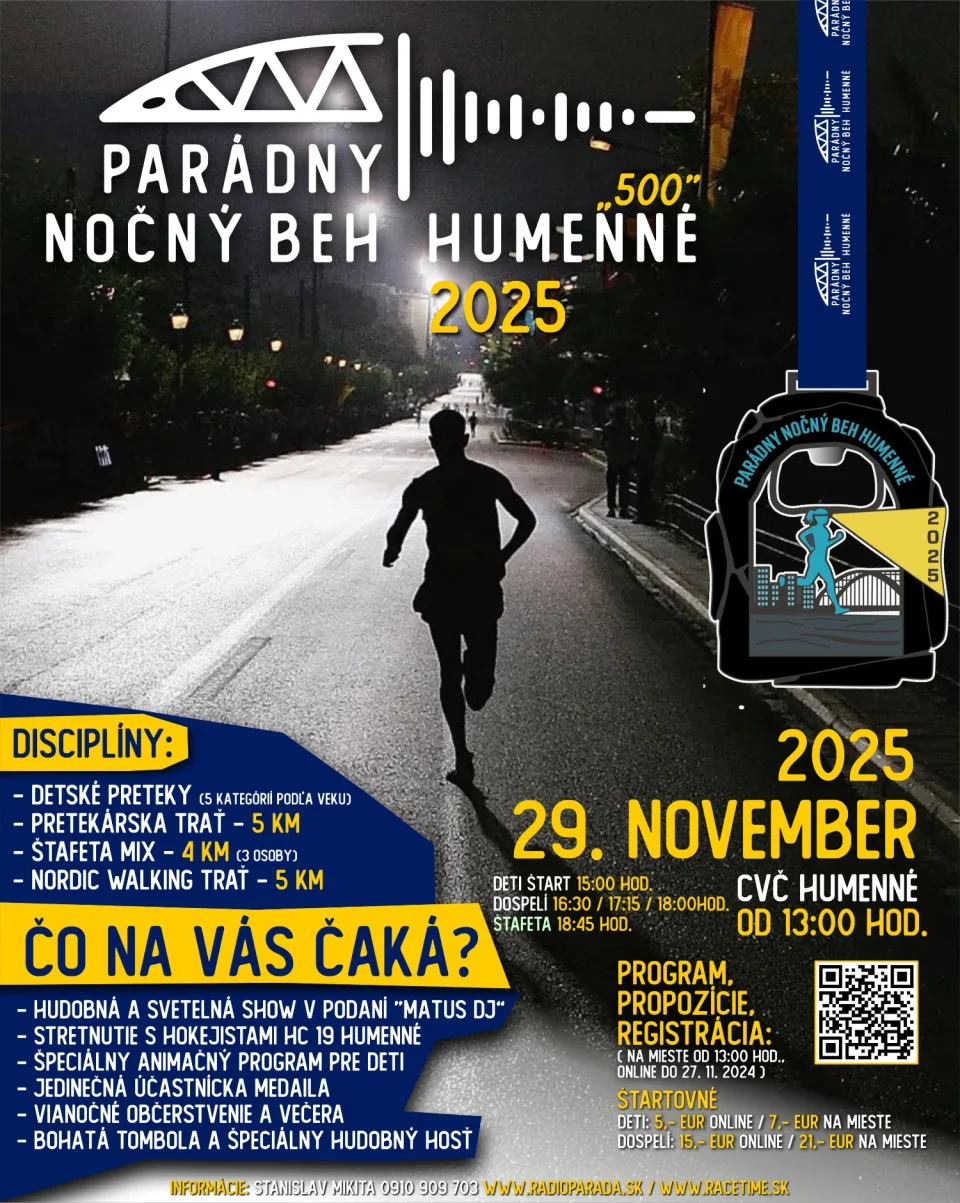 Plagát podujatia PARÁDNY NOČNÝ BEH HUMENNÉ 2025